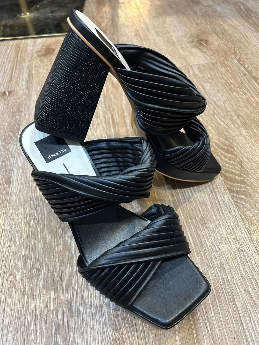Dolce Vita Black Braided Block Heel Mules - Picture 2 of 6